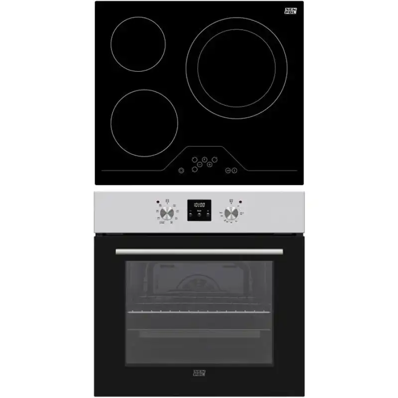 New Pol VH3Z8P Pack Horno Multifunción 69L Inox y Vitrocerámica 3 Zonas Negra