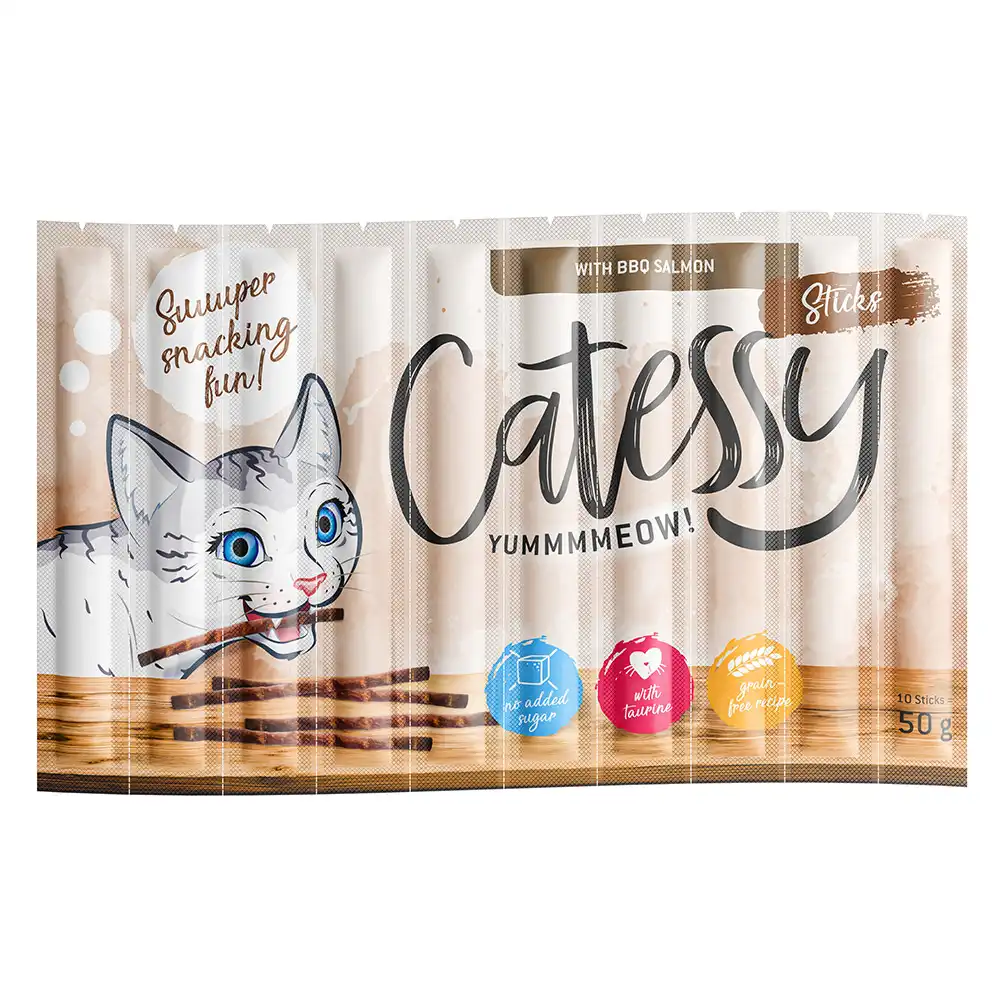 Catessy Sticks 10 x 5 g snacks para gatos - Salmón a la barbacoa - Catessy - Comparador de precios