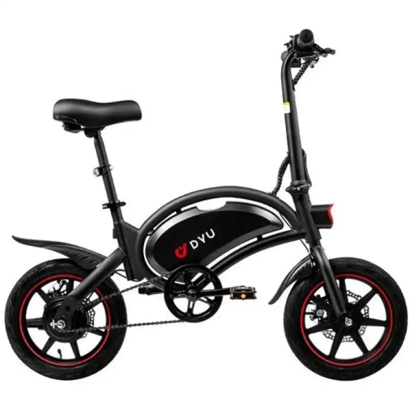 DYU D3F Bicicleta Eléctrica 14" Motor 250W Batería 36v10Ah Alcance 40km con Frenos de Disco Negro