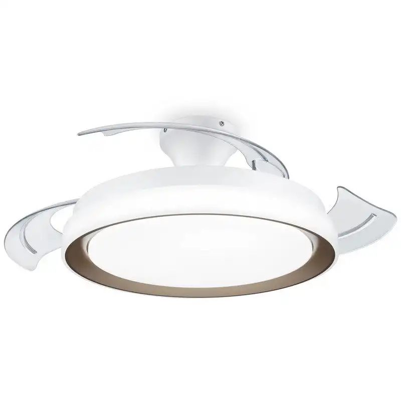 Philips Luz LED y Ventilador de Techo Retráctil Blanco/Dorado con Aspas Transparentes