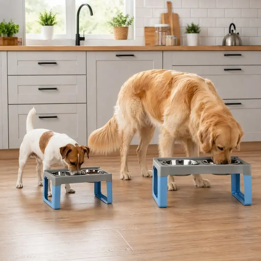 Leeby Comedero Doble de Acero Inoxidable Color Azul para perros - 1 L - Leeby - Comparador de precios