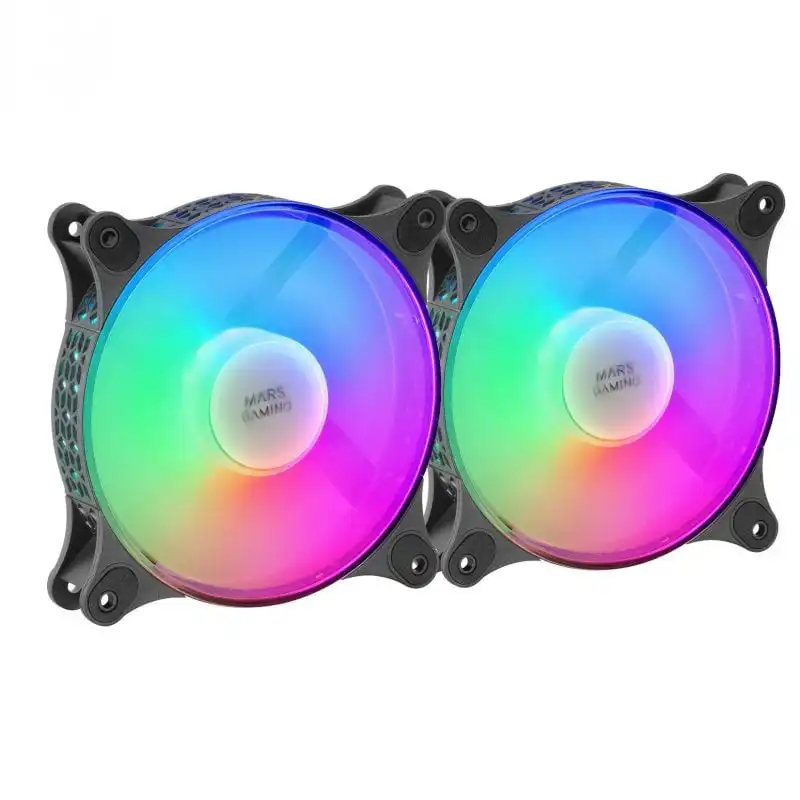 Mars Gaming MFDUO Kit 2 Ventiladores FRGB Rainbow 120mm Negros