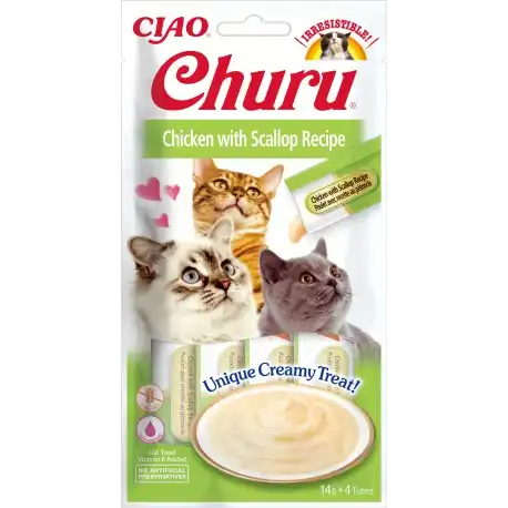 Pack Churu para gato adulto Pure de Pollo Con Vieira, 12 x 56 gr - Churu - Comparador de precios