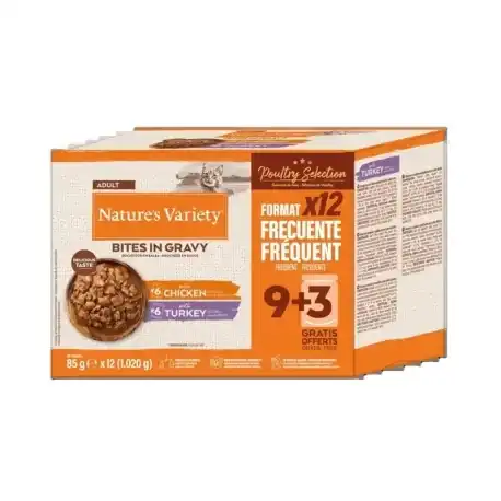 1.02 KG 12 sobres x 85 g Nature’s Variety Bocaditos de Pollo o Pavo Sobre en Salsa para gatos adultos - Natures Variety - Comparador de precios