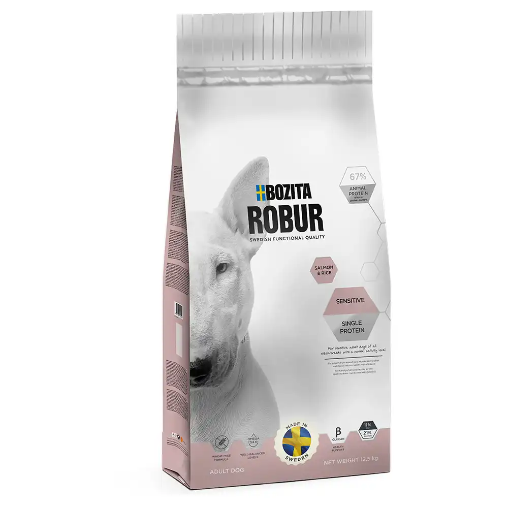 Bozita Robur Sensitive Single Protein con salmón y arroz - 12,5 kg