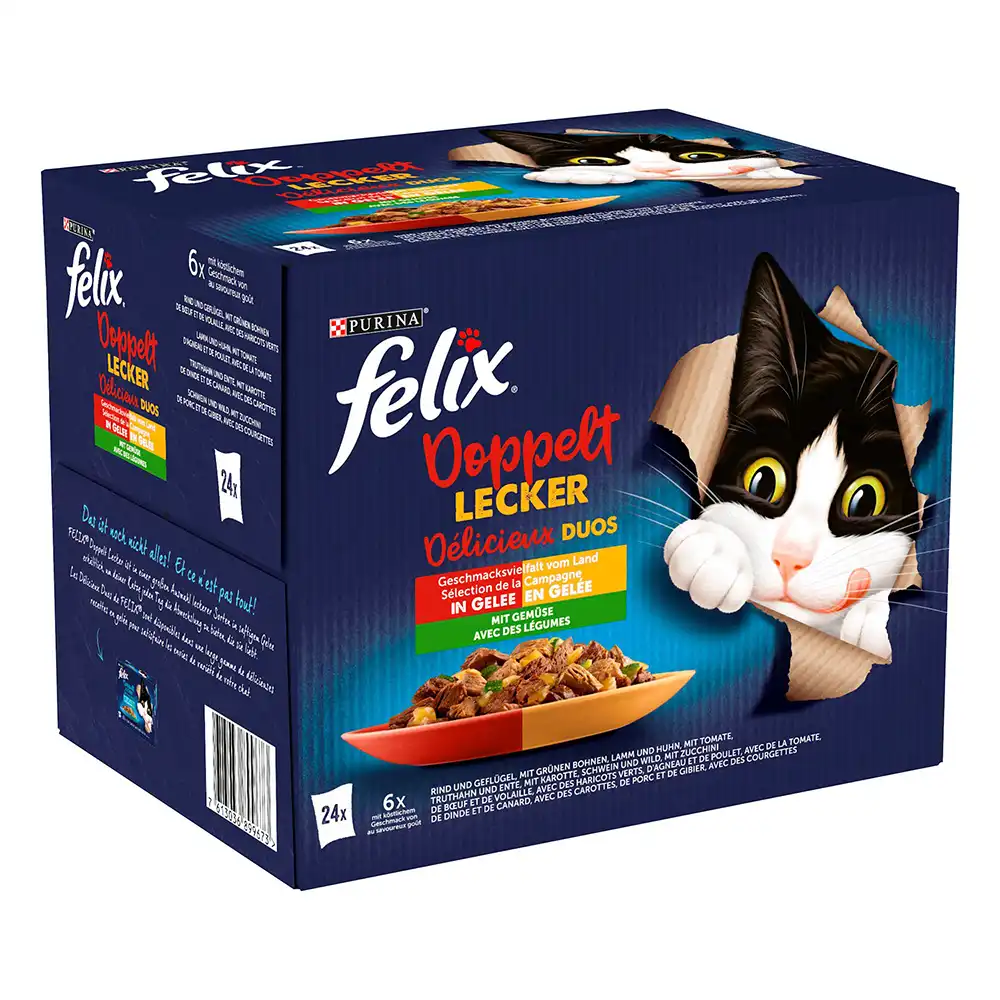 Felix Fantastic Doblemente Bueno 24 x 85/100 g - 24 x 85 g - Vacuno y ave, cordero y pollo, pavo y pato, cerdo y venado con verduras - Felix - Comparador de precios