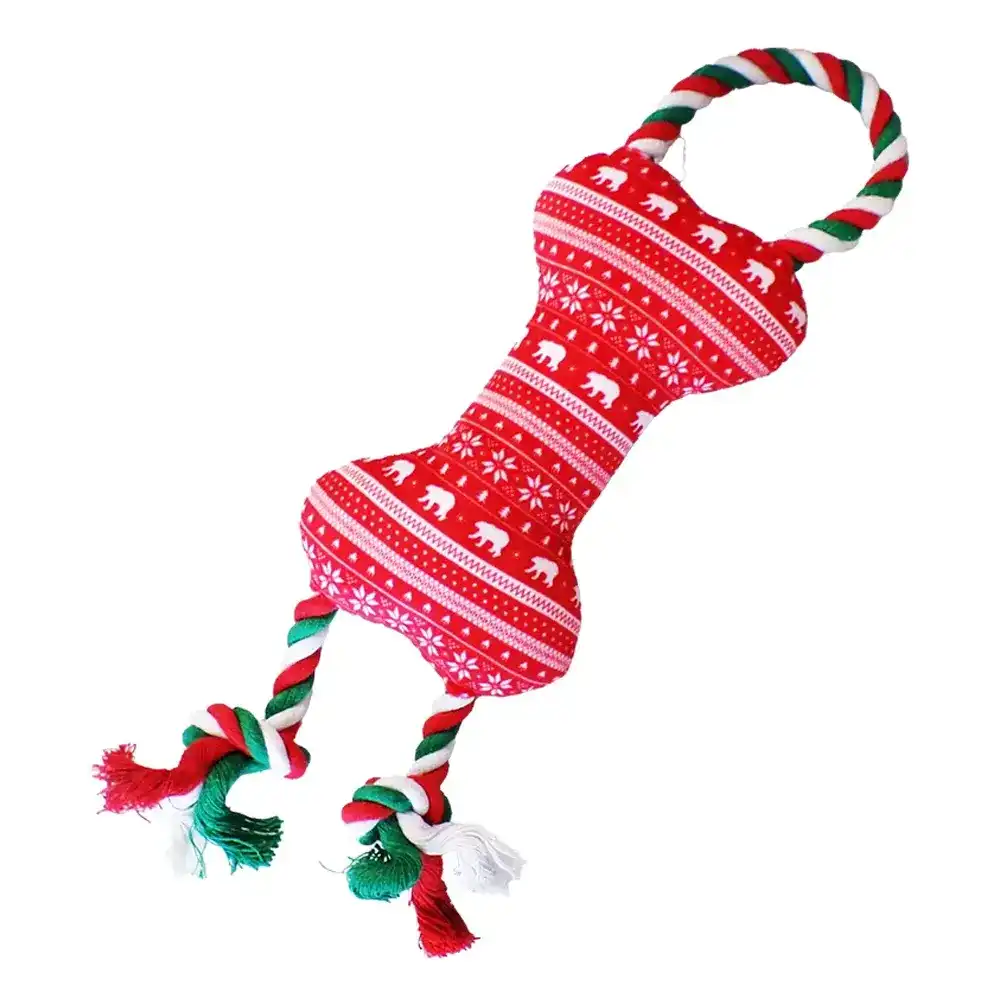 Hueso Navideño de Peluche con Cuerdas para perros Bubimex 40 cm - 40 cm - Bubimex - Comparador de precios