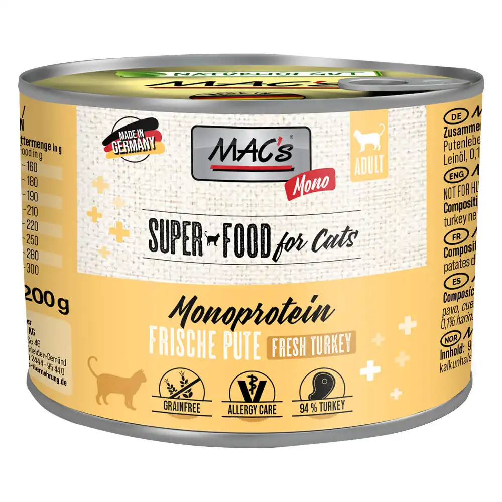 MAC's Mono Sensitive 6 x 200 g en latas para gatos - Pavo