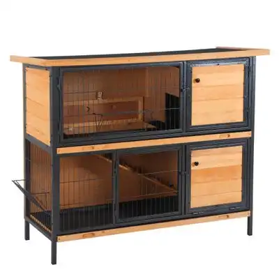 PawHut Conejera de Exterior 122x50x101 cm Madera Natural y Negro - 1 Article - PawHut - Comparador de precios