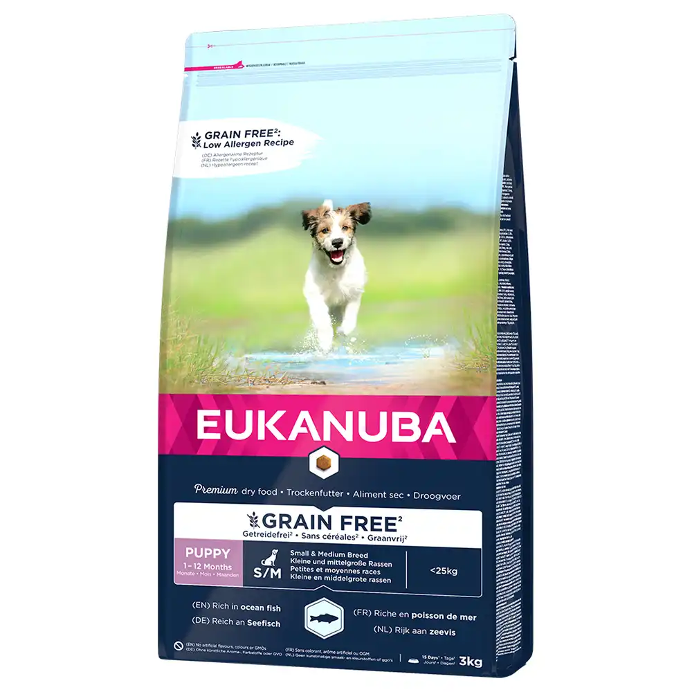 Eukanuba Grain Free Puppy razas pequeñas y medianas con salmón - 3 kg