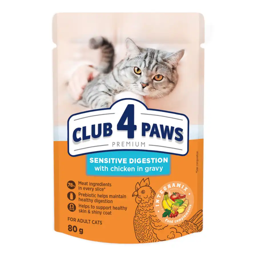 CLUB 4 PAWS Premium Pienso húmedo para para gatos adultos "Digestión sensible", 0,08kg - Club 4 Paws - Comparador de precios