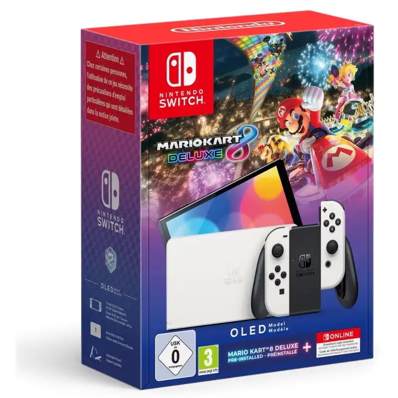 Nintendo Switch OLED Blanca + Mario Kart 8 Deluxe + 12 Meses Nintendo Switch Online
