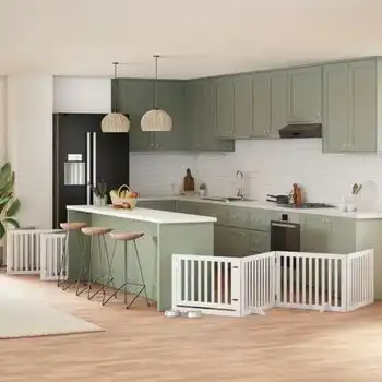 Puerta De Perros Plegable 10 Paneles Madera Álamo Blanca 800 Cm