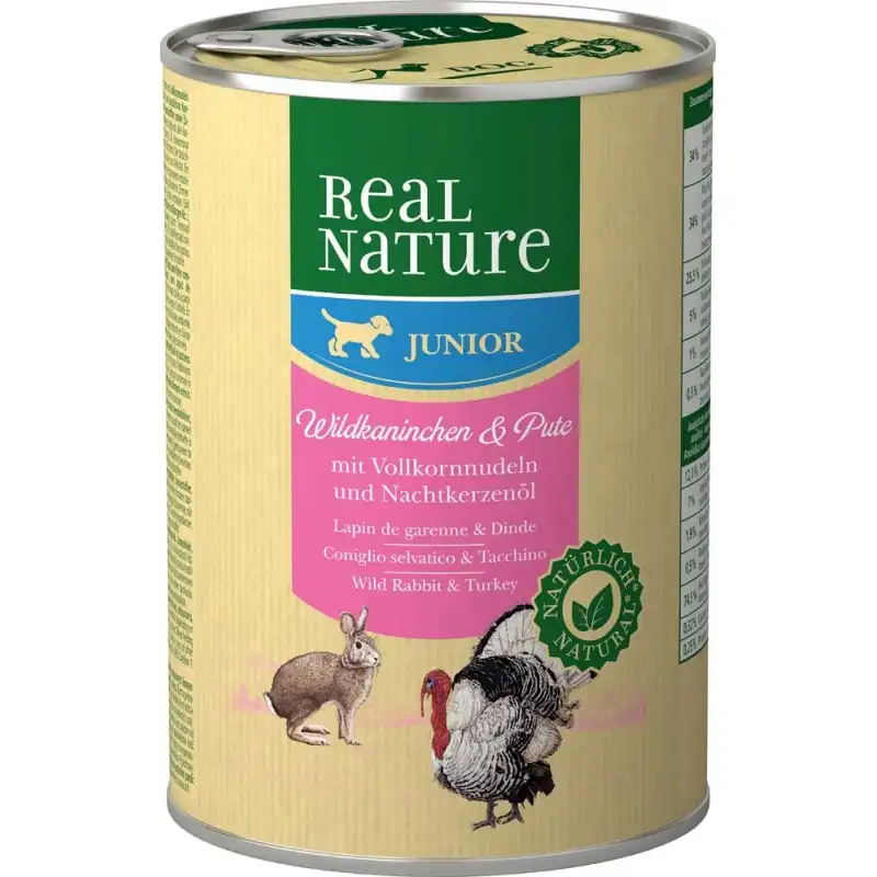 Real Nature Classic Latas Para Perros Junior Conejo Pavo, Unidades 1 x 6 Latas 400 gr - Real Nature - Comparador de precios