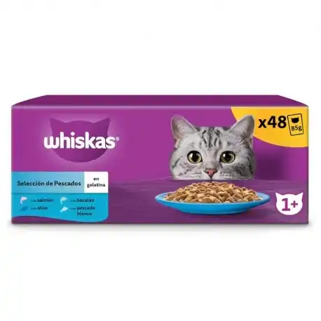 Whiskas Multipack Comida húmeda en Gelatina para Gatos Selección de Pescado, 48x85 gr - Whiskas - Comparador de precios
