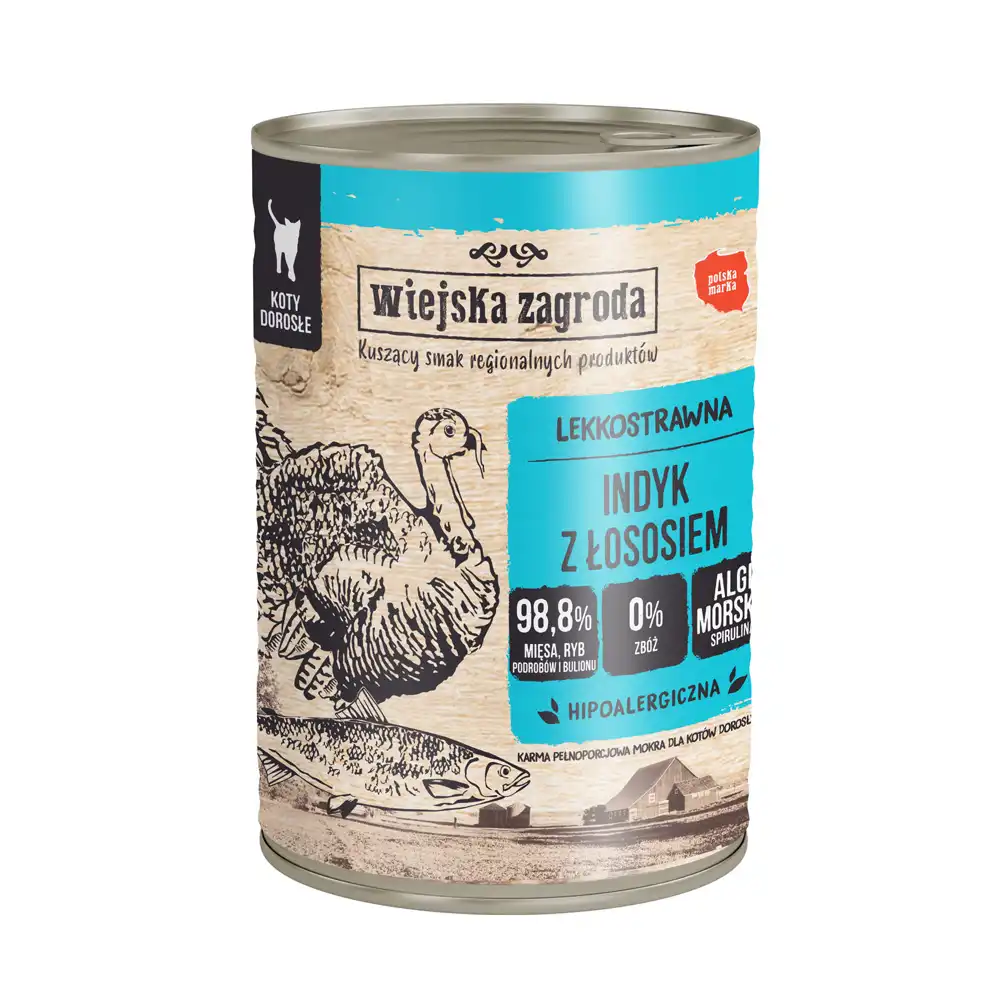 Wiejska Zagroda Cat 12 x 400 g - Pavo con salmón