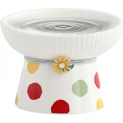 UAMLY Cuenco de cerámica elevado e inclinado para gatos (lunares colores) - 1 pieza - Uamly - Comparador de precios
