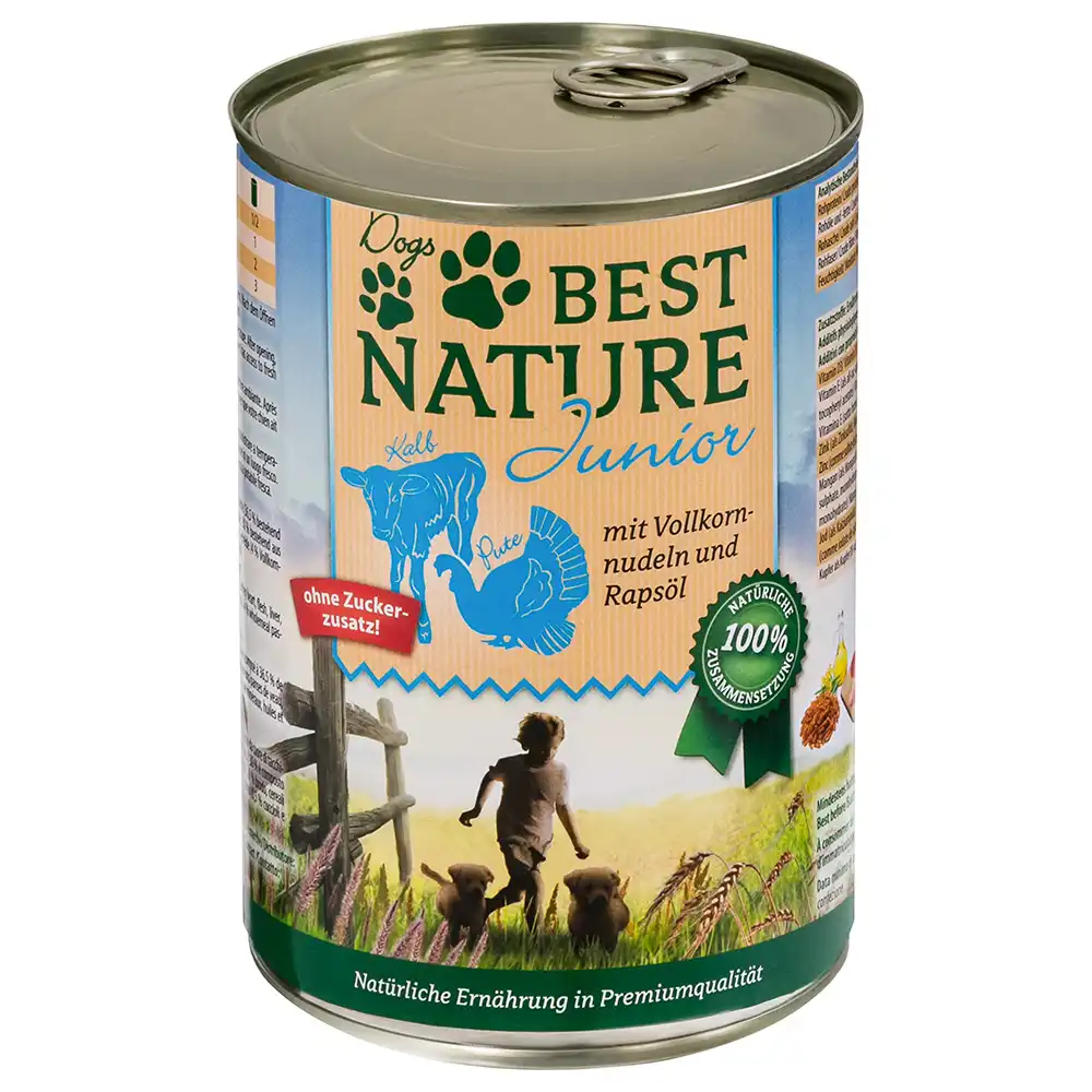 Best Nature Dog Junior 6 x 400 g - Ternera, pavo y pasta