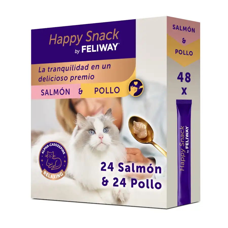 Feliway Happy Snack Pollo y Salmón snack líquido relajante para gatos 48 sobres x 10 g - Feliway - Comparador de precios