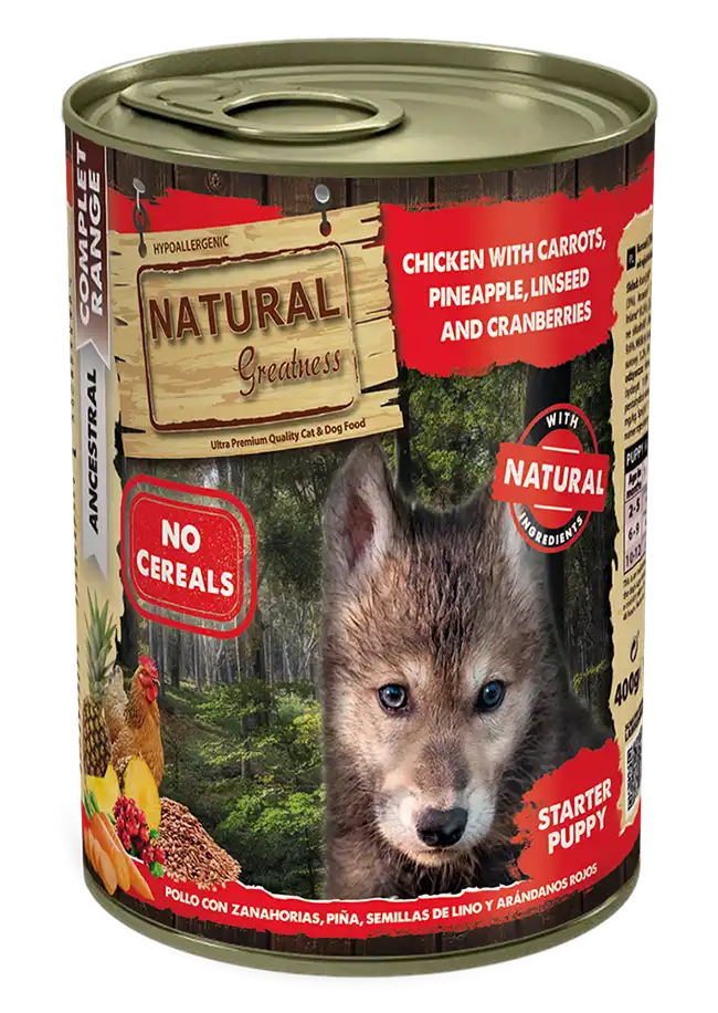 Natural Greatness Complet Range Ancestral Pollo con Zanahoria y Piña lata para perros