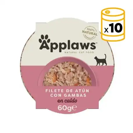 Applaws Tarrinas Comida Húmeda para Gatos en Caldo con Atún y Gambas, 10x60 gr - Applaws - Comparador de precios