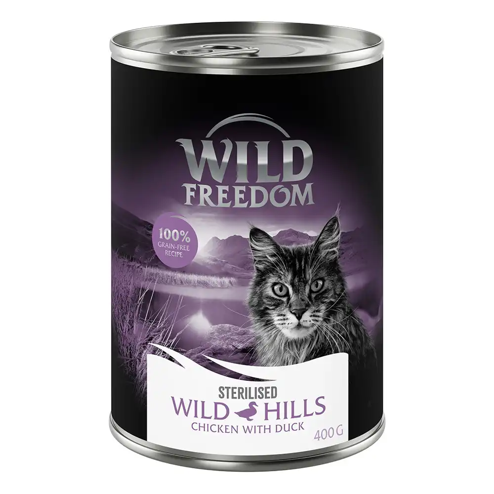 Wild Freedom Adult Sterilised 6 x 400 g - receta sin cereales - Wild Hills Sterilised - Pato y pollo