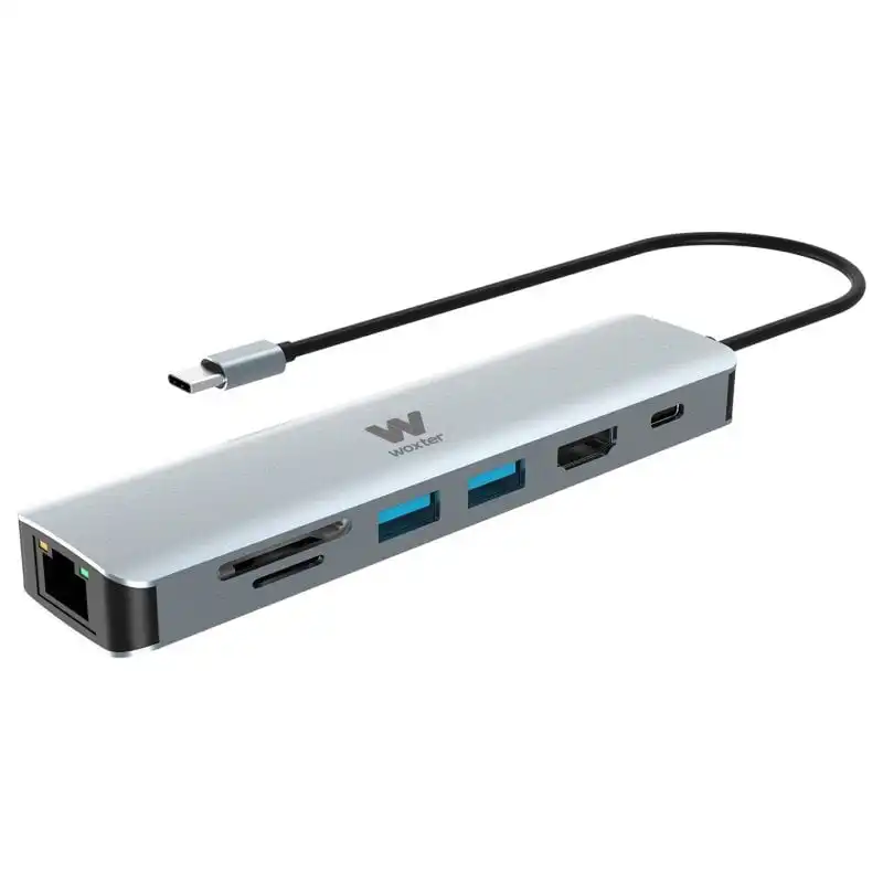Woxter 7 en 1 Hub USB-C a HDMI/USB-C PD/USB 3.0/RJ45/Lector Tarjetas
