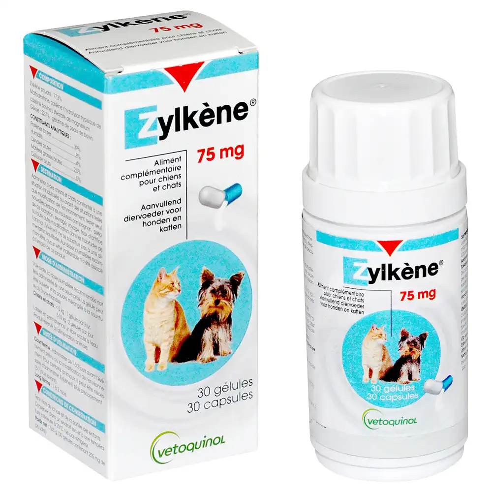 Zylkene relajante natural para perros y gatos - 30 cápsulas 75 mg - Perros y gatos hasta 10 kg