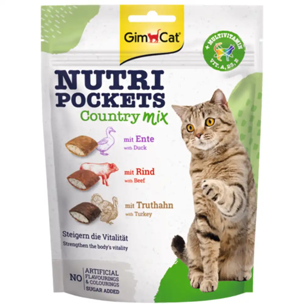 GimCat Nutri Pockets snacks para gatos - Country Mix, con pato, vacuno y pavo (150 g)