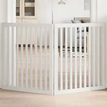 Puerta Para Perros Plegable 2 Paneles Madera Álamo Blanca 160cm