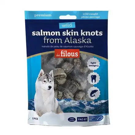 Snack para perros cachorros, adultos y senior Les Filous nudos de piel de salmón 5 uds x 70 gr