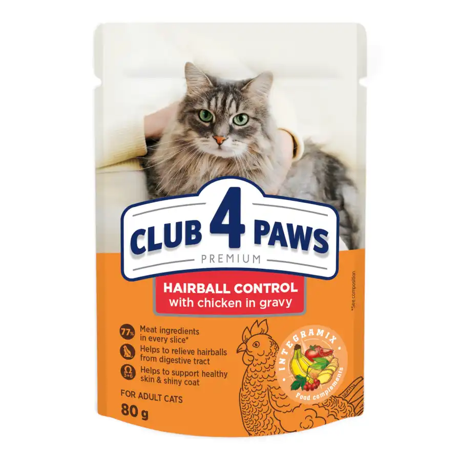 CLUB 4 PAWS Premium Pienso húmedo para para gatos adultos "Control de bolas de pelo", 0,08kg - Club 4 Paws - Comparador de precios