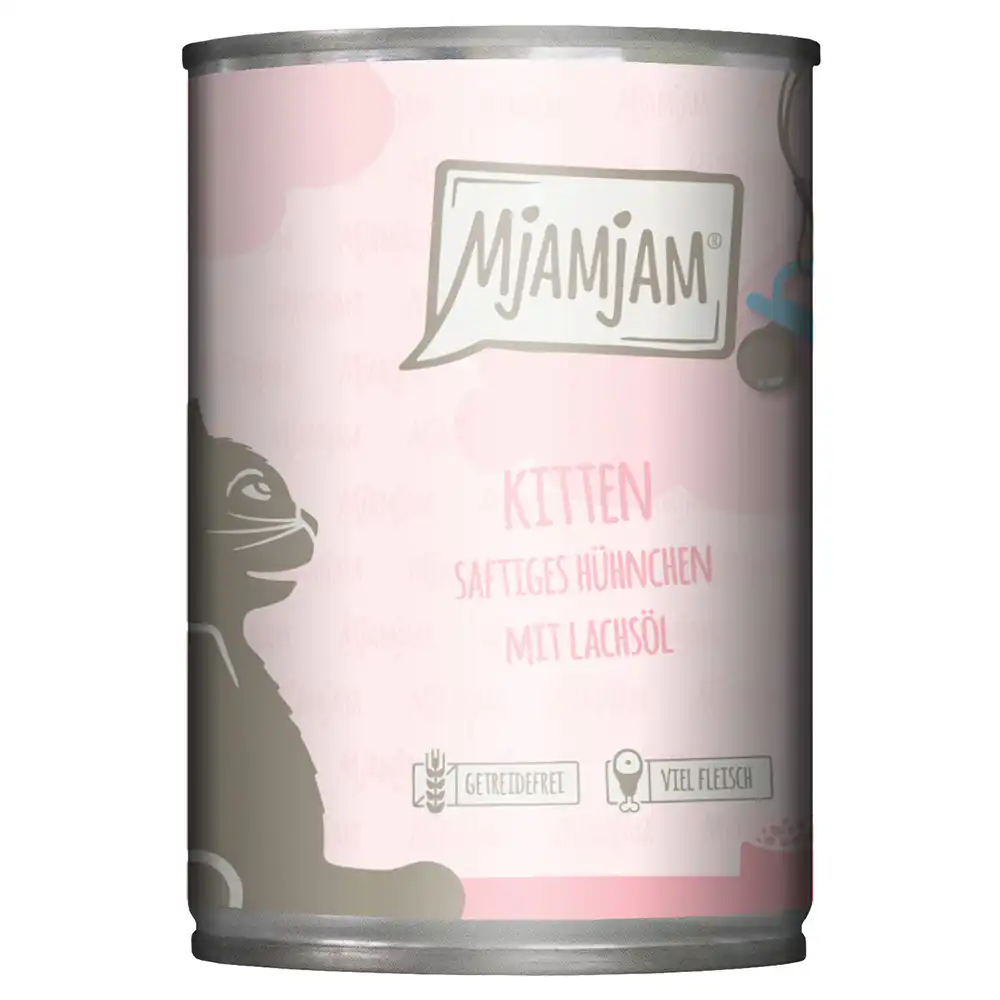 MjAMjAM Kitten 6 x 400 g - jugoso pollo con aceite de salmón