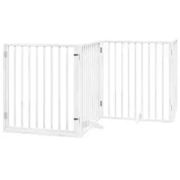 Puerta Para Perros Plegable 4 Paneles Madera Álamo Blanca 320cm Vidaxl