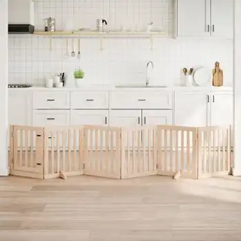 Puerta Para Perros Plegable 6 Paneles Madera De Álamo 300 Cm