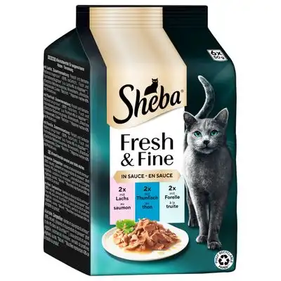 Sheba Fresh & Fine 6 x 50 g comida húmeda para gatos - Salmón, atún y trucha en salsa - Sheba - Comparador de precios