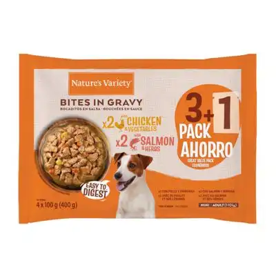 Nature's Variety Bocaditos Pollo y Salmón Sobre en Salsa para perros adultos mini - 4 sobres x 100 g - Natures Variety - Comparador de precios