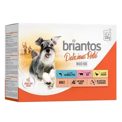 Briantos Delicious Paté en bolsitas 48 x 100 g - Pack Ahorro - Pack mixto: pollo, vacuno y salmón - briantos - Comparador de precios