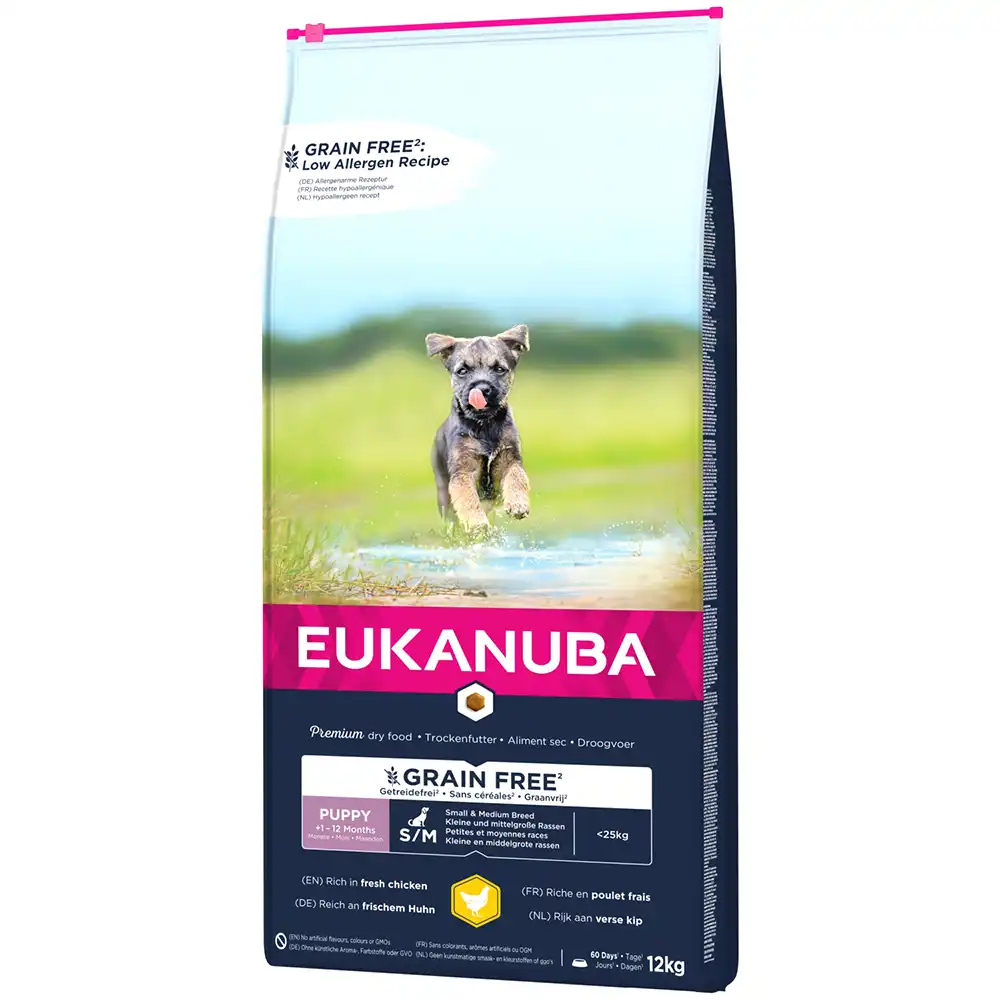 Eukanuba Grain Free Puppy razas pequeñas y medianas con pollo - 12 kg