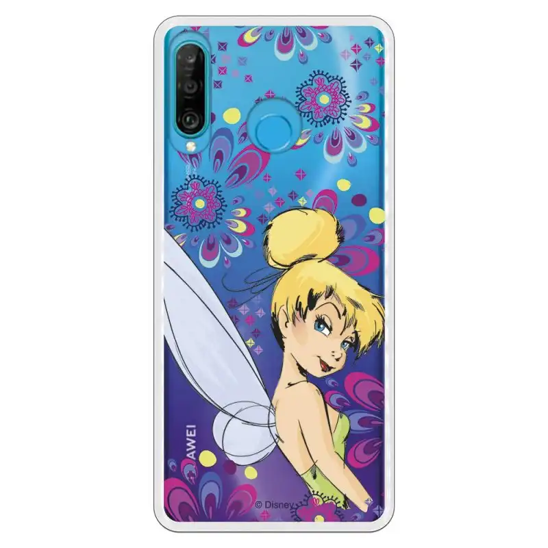 Funda Oficial Disney Campanilla Flores Transparente para Huawei P30 Lite