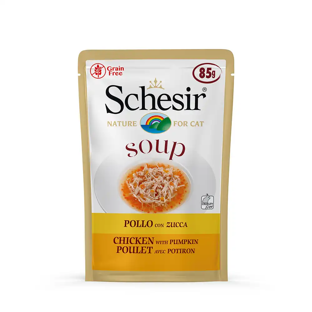 Schesir Soup 6 x 85 g sopa para gatos - Pollo y calabaza