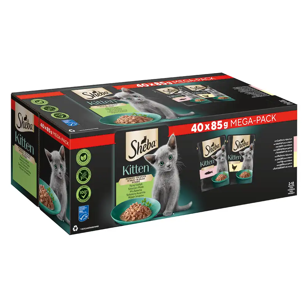 Sheba Kitten Varieties en bolsitas 40 x 85 g - Variedad fina en salsa (salmón, pollo)