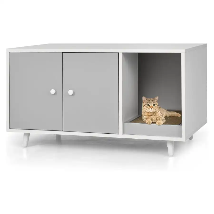 COSTWAY Mueble Arenero 3 en 1 gris para Gatos - 90 x 50 x 50 cm - COSTWAY - Comparador de precios