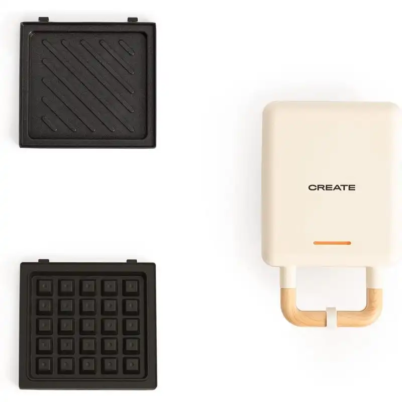 Create Stone Studio Sandwichera Grill Y Gofrera Intercambiable Individual 600W Blanco Roto