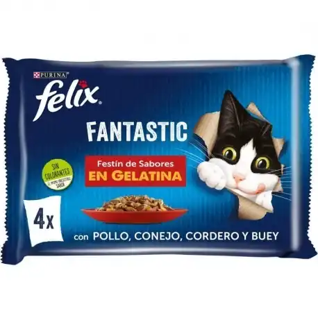 Felix Fantastic Comida húmeda para Gatos en Gelatina Selección de Carnes, 48x85 gr - Felix - Comparador de precios