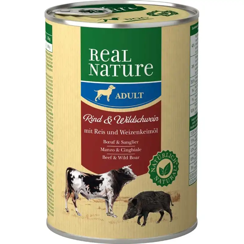 Real Nature Classic Latas Para Perros Adultos Ternera Jabalí, Unidades 1 x 6 Latas 400 gr - Real Nature - Comparador de precios