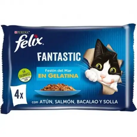 Felix Fantastic Comida húmeda para Gatos en Gelatina Selección de Pescados, 48x85 gr - Felix - Comparador de precios
