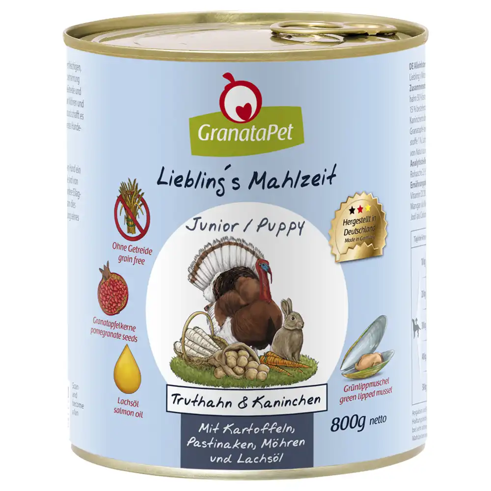 GranataPet Liebling's Mahlzeit  6 x 800 g - Junior con pavo y conejo