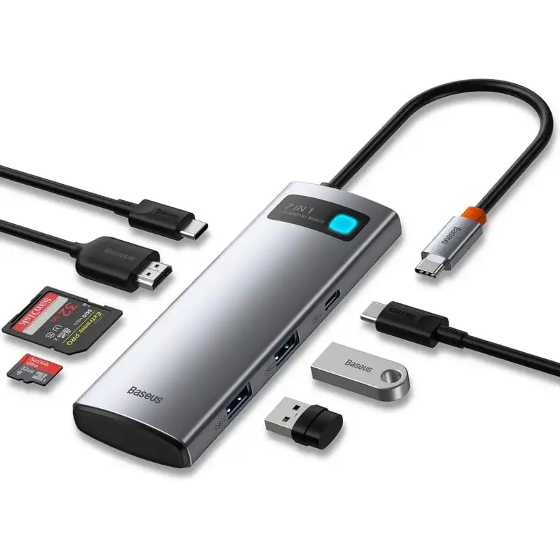 Baseus Metal Gleam 7 en 1 DockStation USB-C 100W a USB-C PD/HDMI/USB 3.0/Lector Tarjetas Gris
