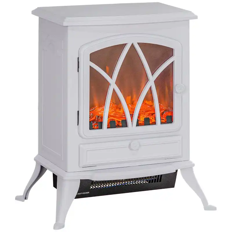 Homcom Chimenea Eléctrica 1000W/2000W con Ventanas 45x28.5x54cm Blanca